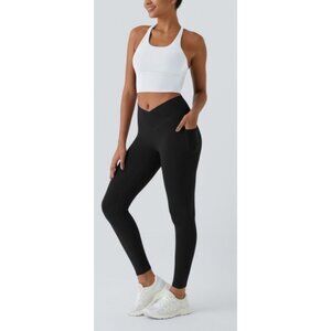 Halara Softly Zero Crossover Size Small Petite Plain Legging SPF 50+ Black Pocke